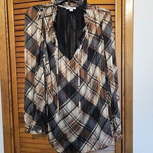 Bar III Multicolor Plaid V-Neck Blouse